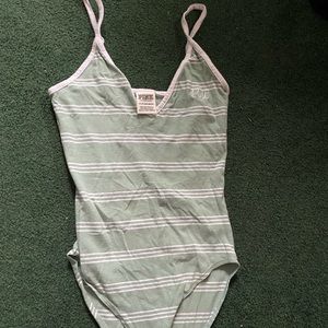 light blue/green and white striped PINK bodysuit!